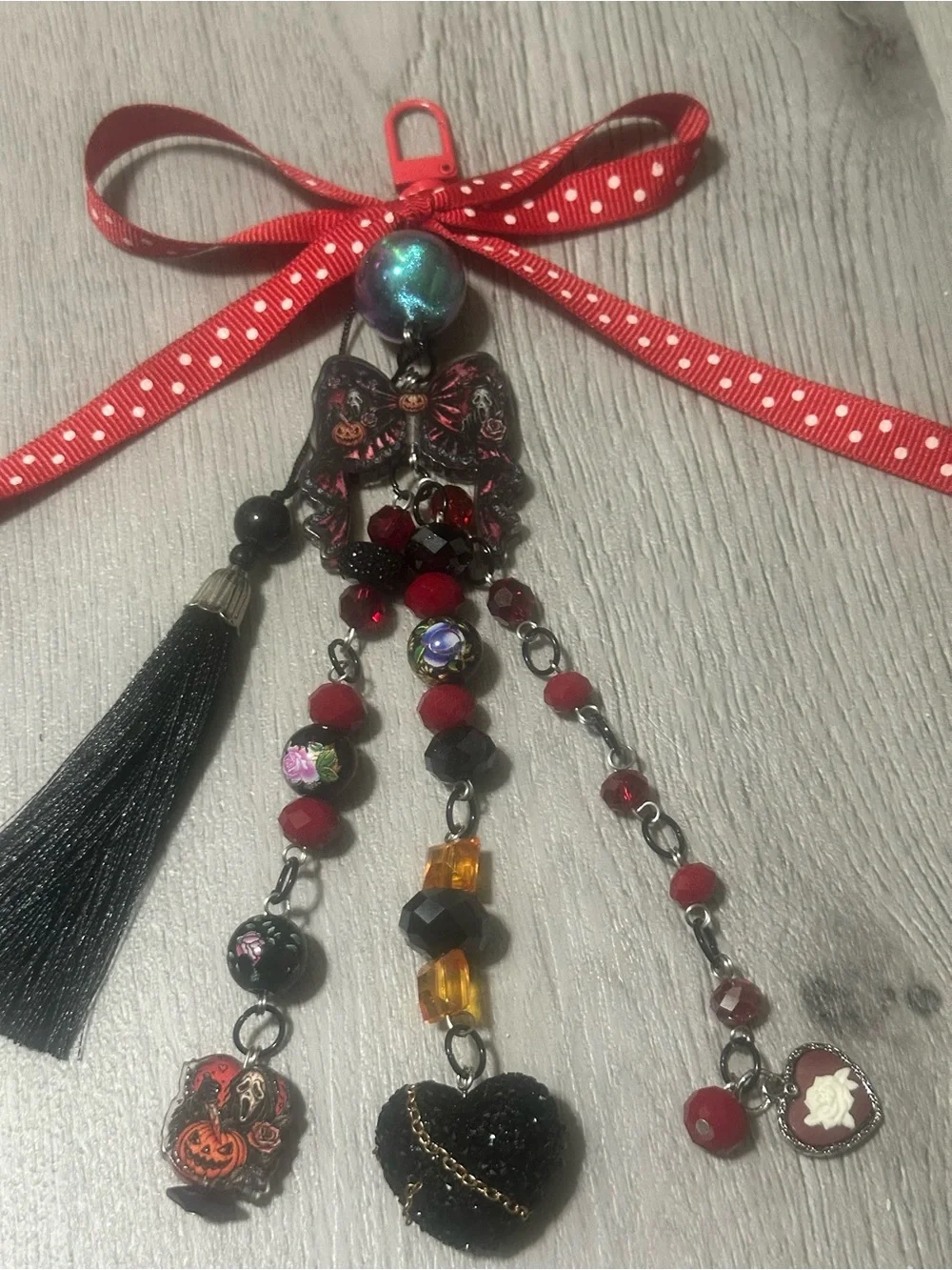 Red & Black Halloween Tassel Bag Charm